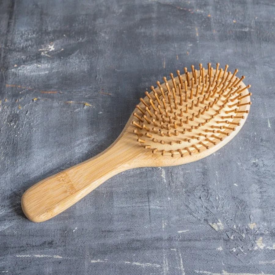 Bamboo hair brush set with comb cleaner and reusable travel bag for natural hair care styling — view 4