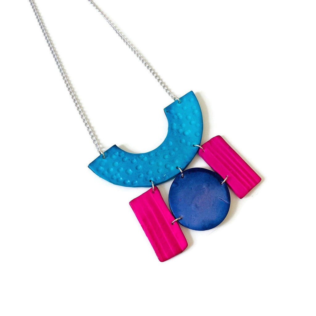Hot Pink & Blue Geometric Jewelry Set-2