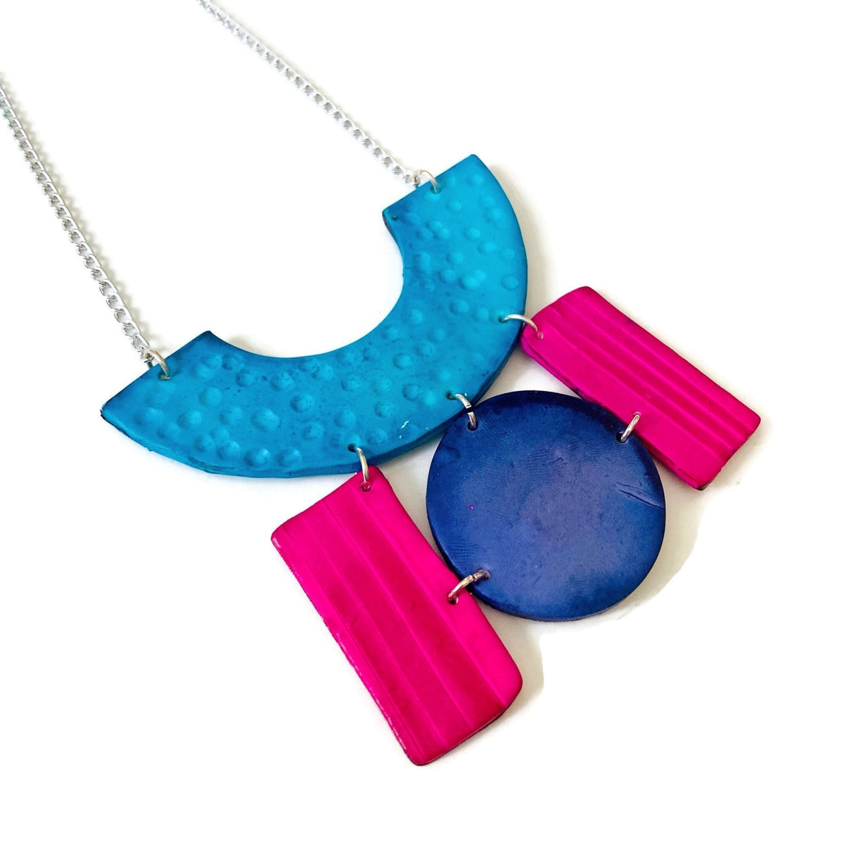 Hot Pink & Blue Geometric Jewelry Set-4