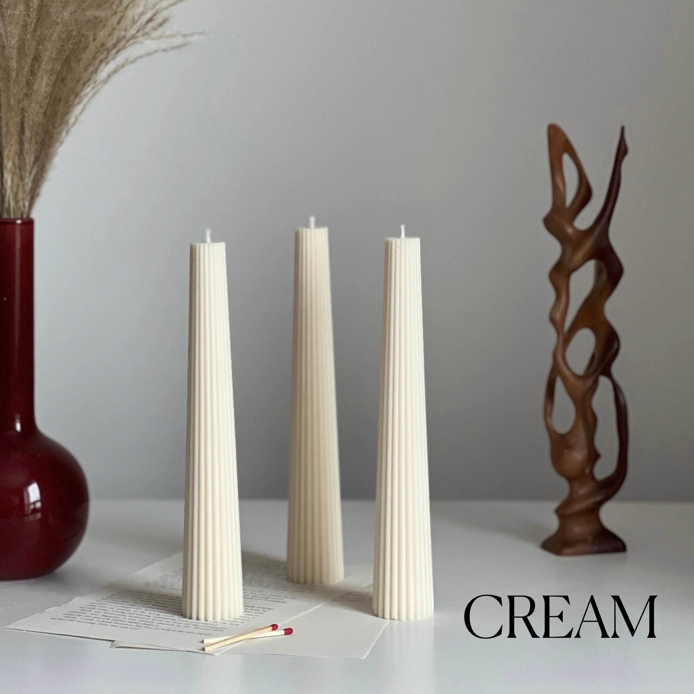 Greko tall ribbed column soy wax pillar candle standing upright for modern aesthetic home decor — view 4
