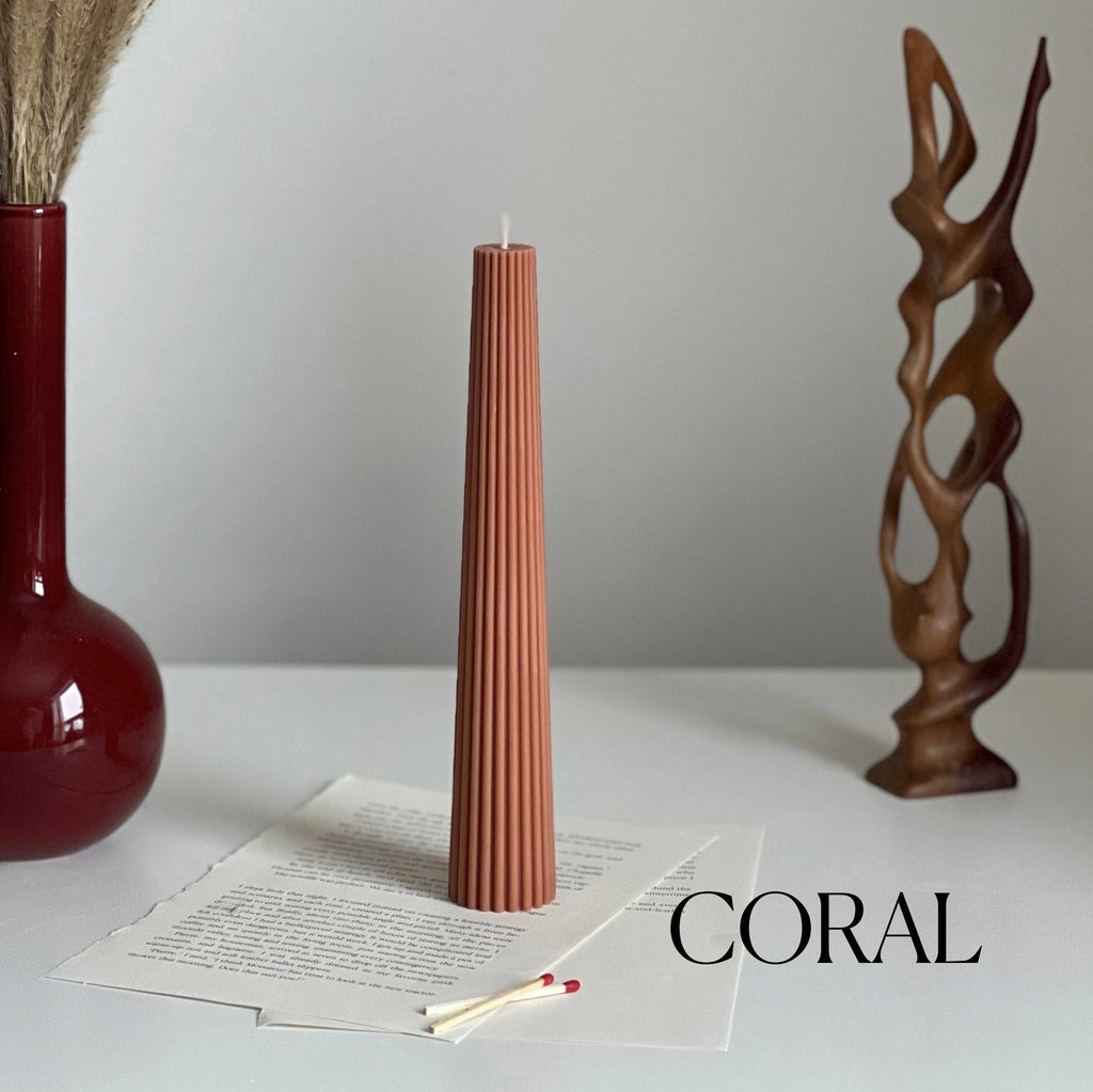 Greko tall ribbed column soy wax pillar candle standing upright for modern aesthetic home decor — view 2