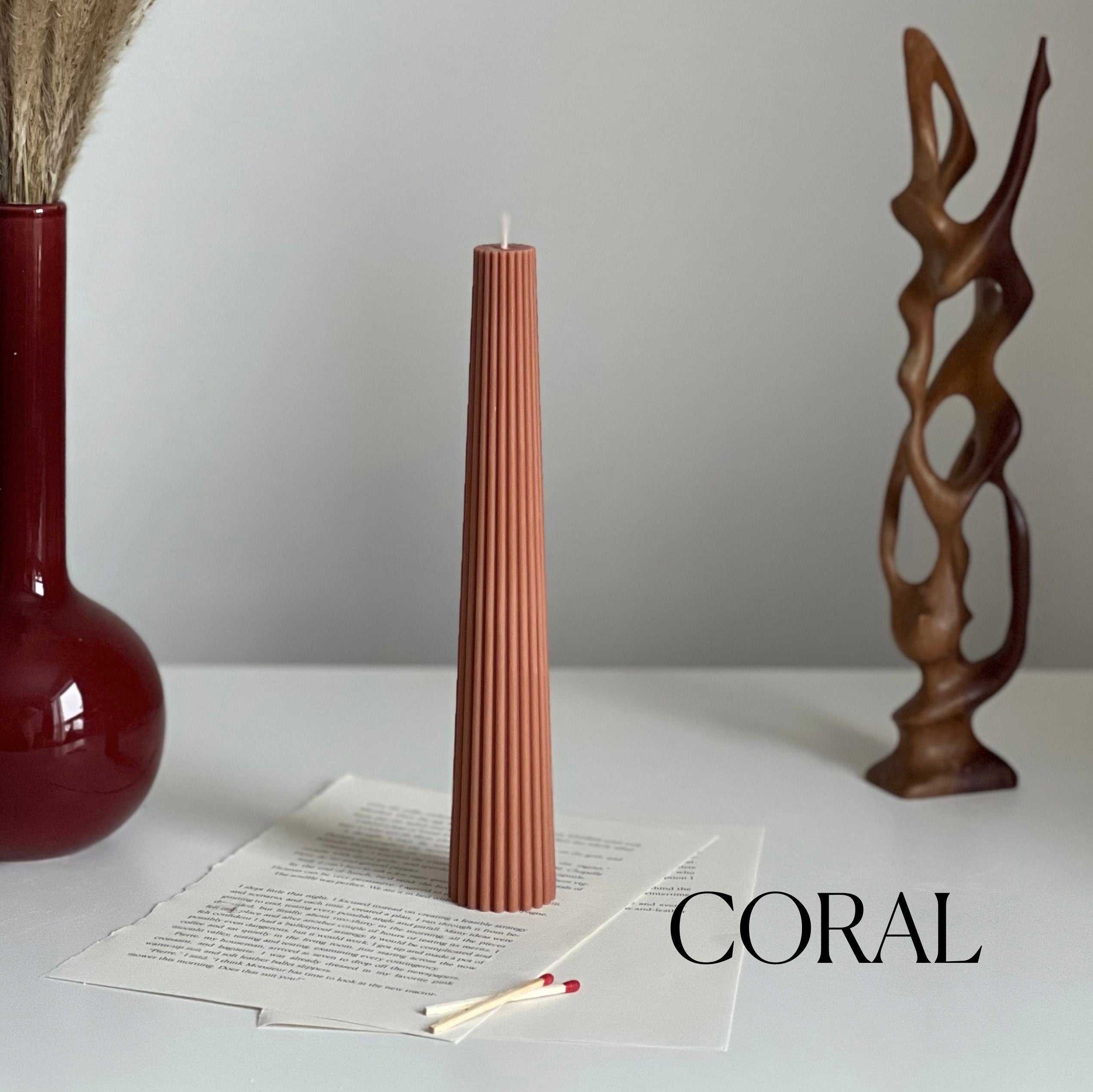 Greko tall ribbed column soy wax pillar candle standing upright for modern aesthetic home decor — view 2