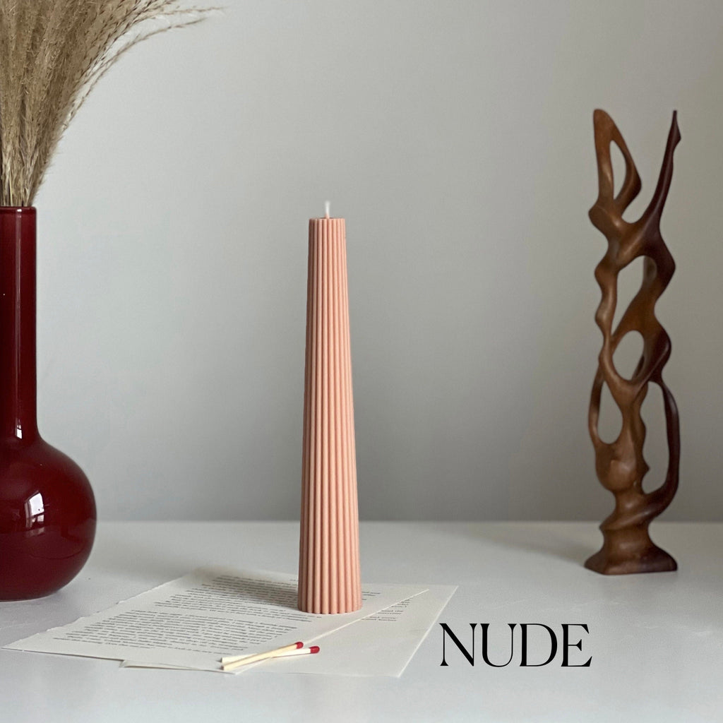 Greko tall ribbed column soy wax pillar candle standing upright for modern aesthetic home decor — view 3