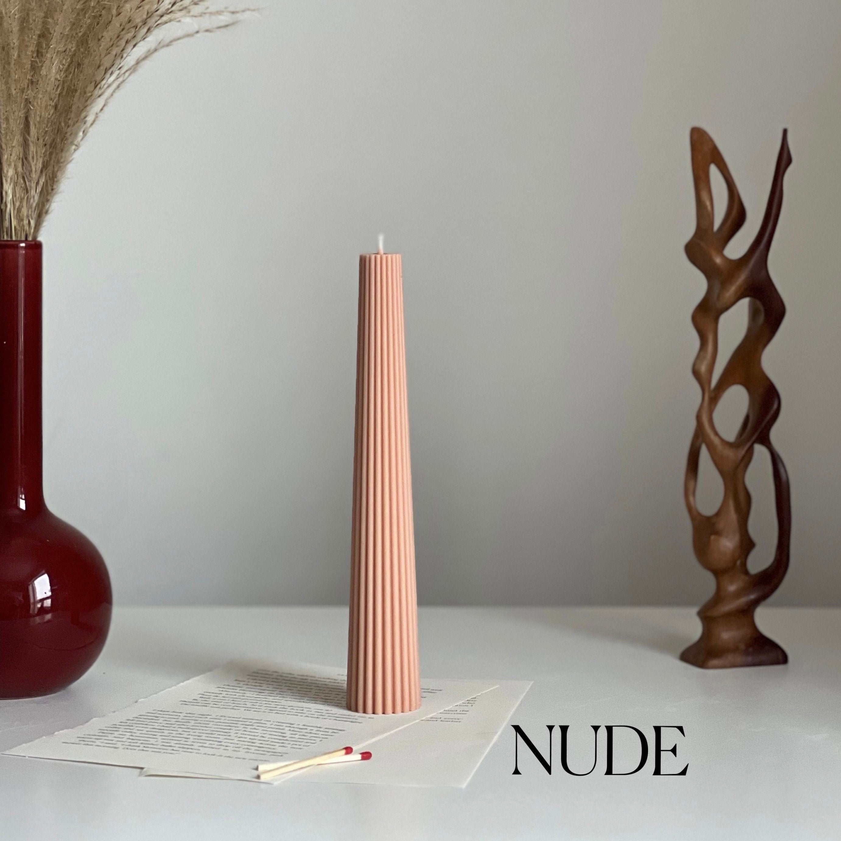 Greko tall ribbed column soy wax pillar candle standing upright for modern aesthetic home decor — view 3