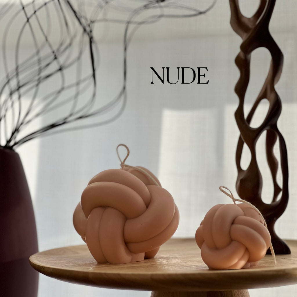 Minimalist knot soy candle in a twisted yarn ball shape, stylish neutral wax home decor — view 2