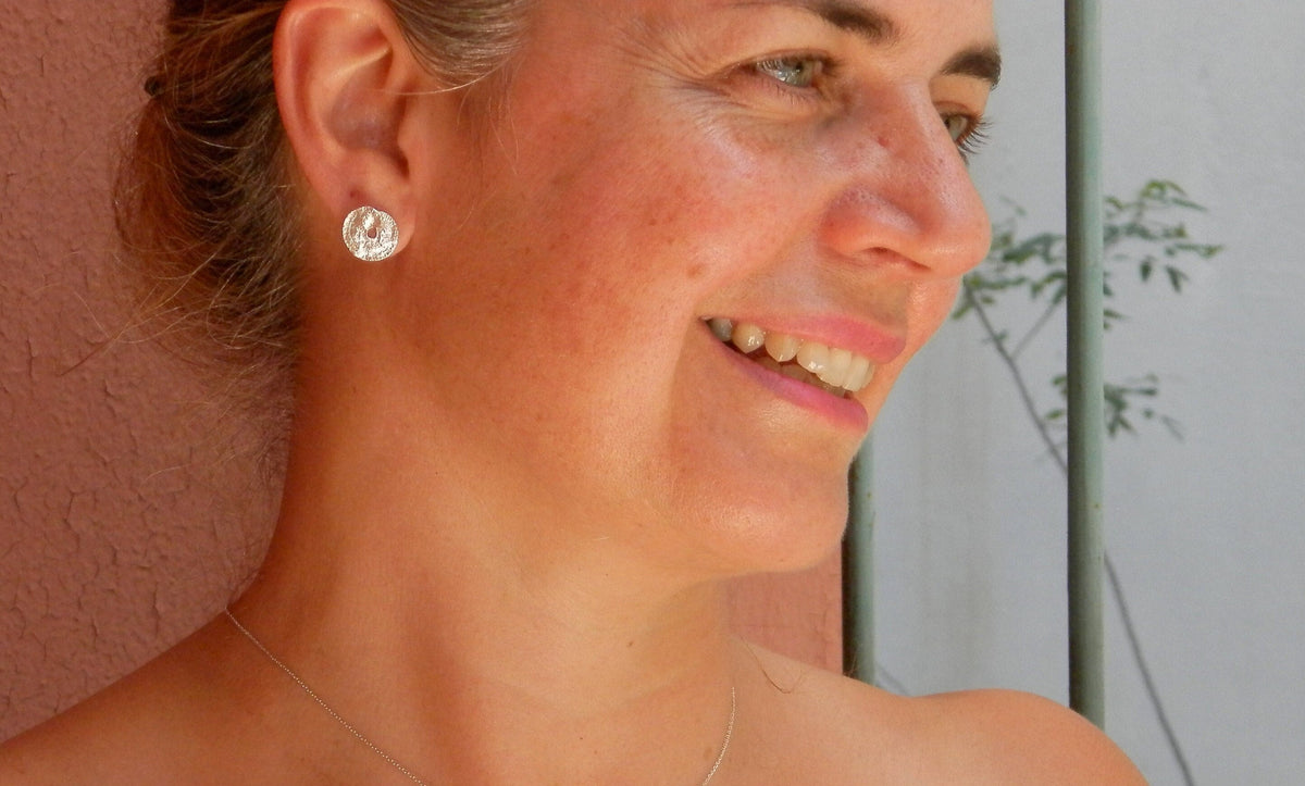 Sterling Silver Leaf Earrings, Handmade Minimalist Jewelry, Organic Forest StudsDangles, this flower leaf symbolizes eternal life and health-0