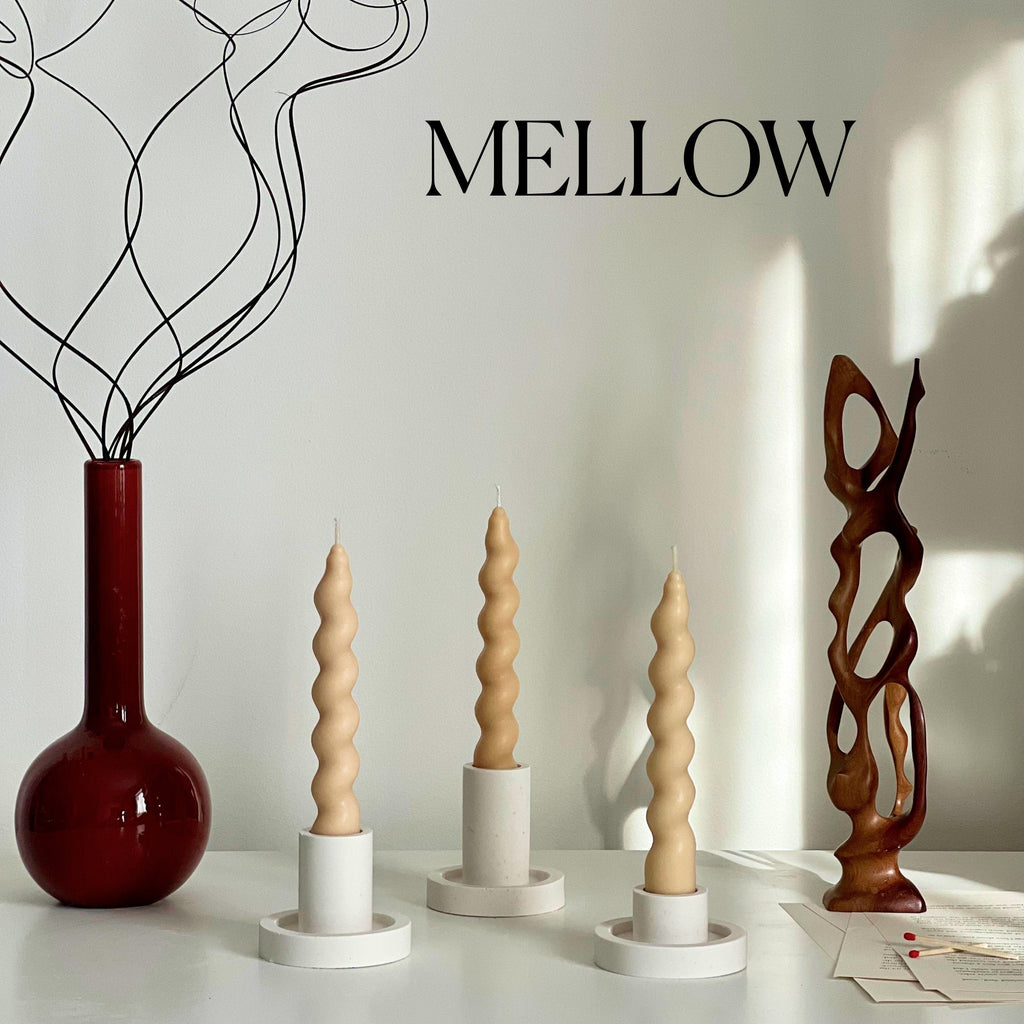 Twisted soy wax taper candle, tall sculptural handmade pastel home decor piece with cotton wick — view 5