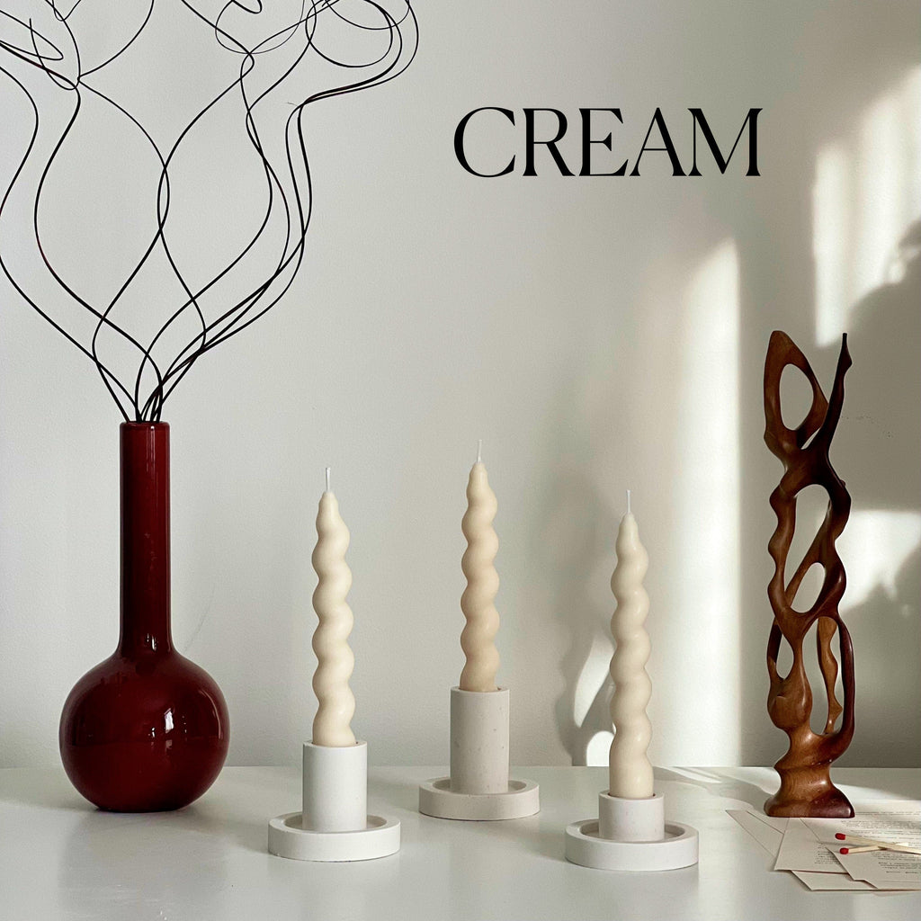 Twisted soy wax taper candle, tall sculptural handmade pastel home decor piece with cotton wick — view 4