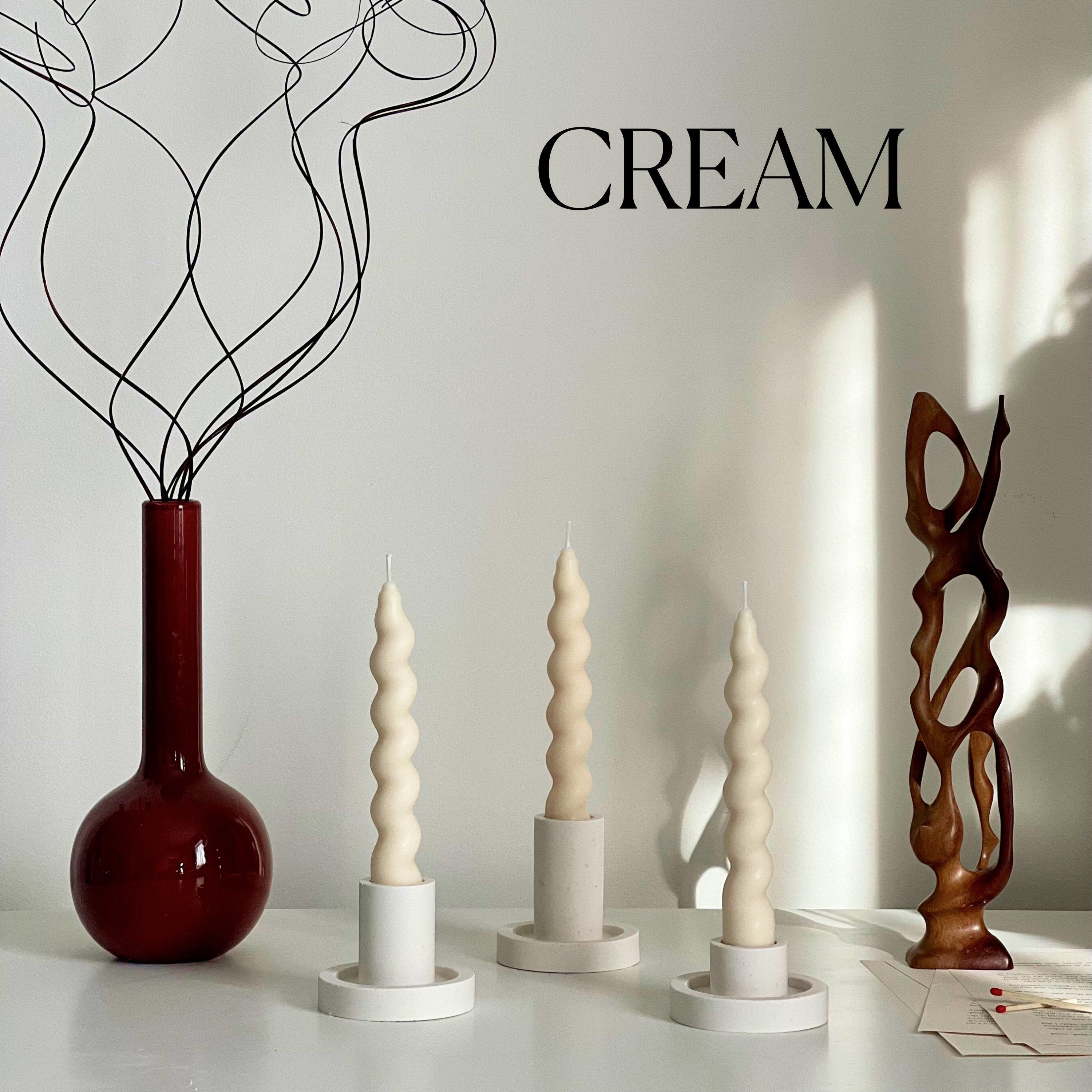 Twisted soy wax taper candle, tall sculptural handmade pastel home decor piece with cotton wick — view 4