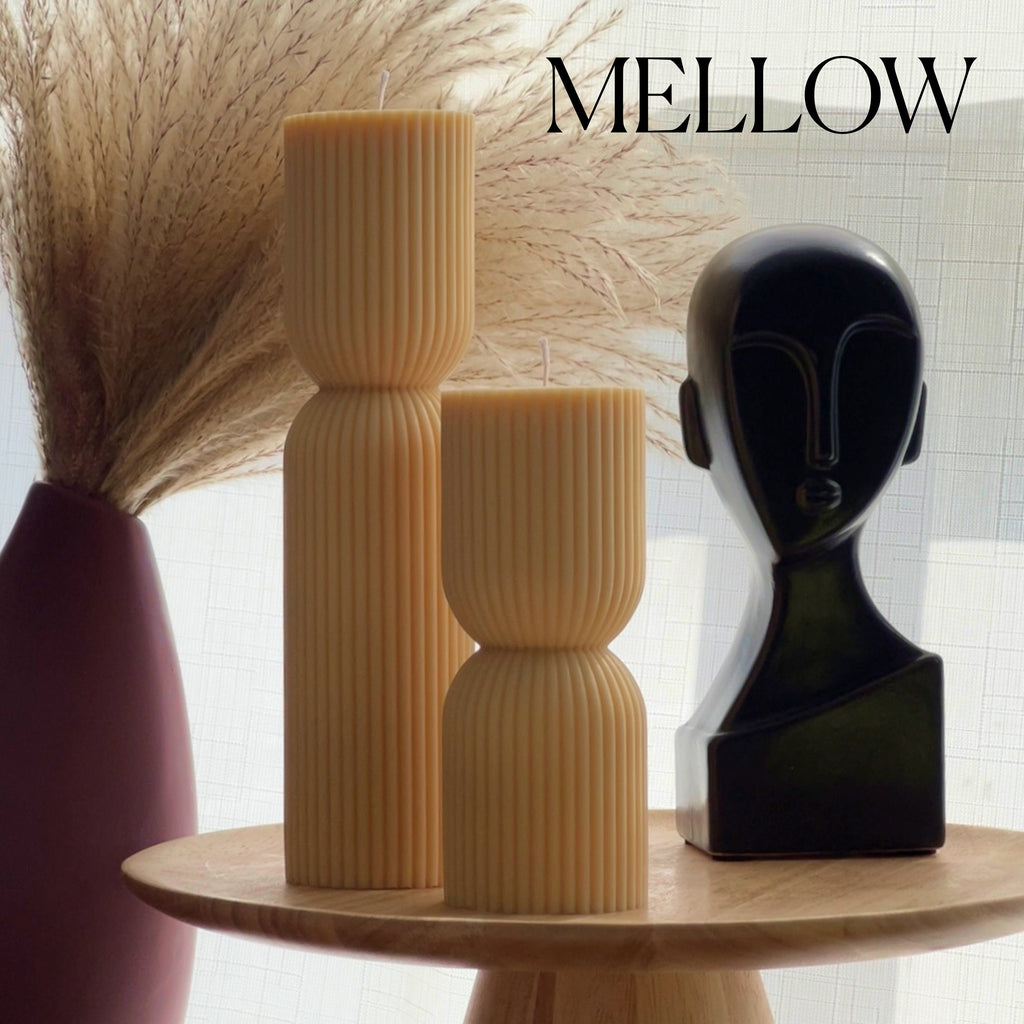 Ribbed hourglass pillar candle made of hand-poured sustainable soy wax with a natural cotton wick — view 4