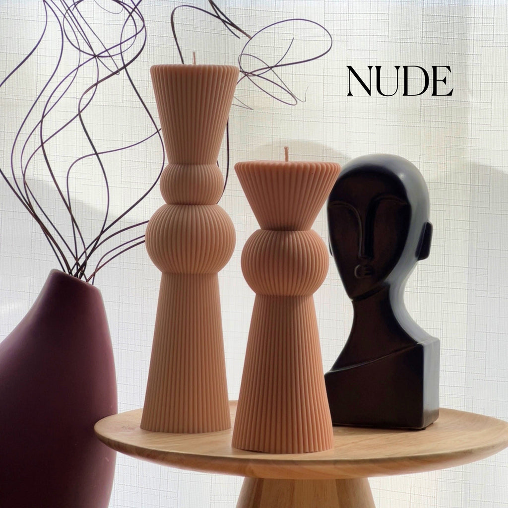 Soy Wax Chess Pillar Candle Set | Ribbed Decorative Candles-1