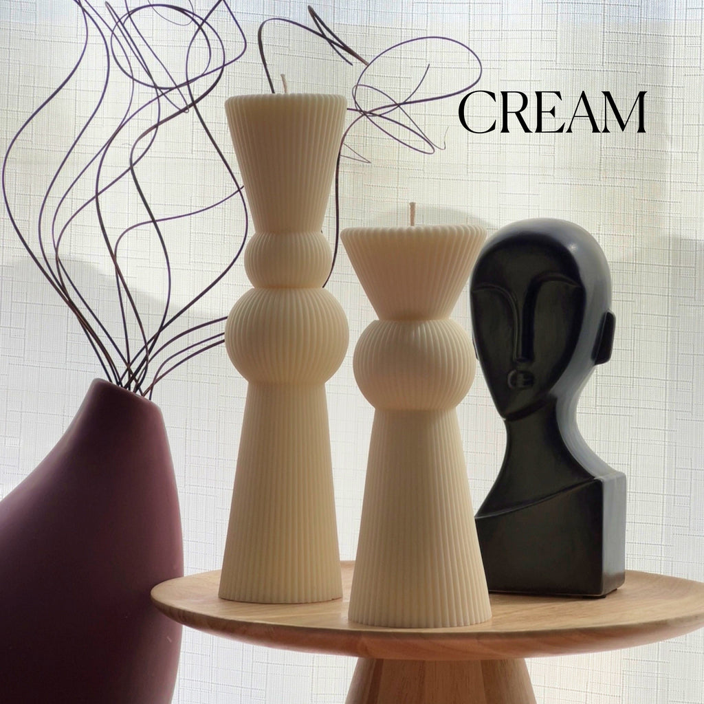 Soy Wax Chess Pillar Candle Set | Ribbed Decorative Candles-2