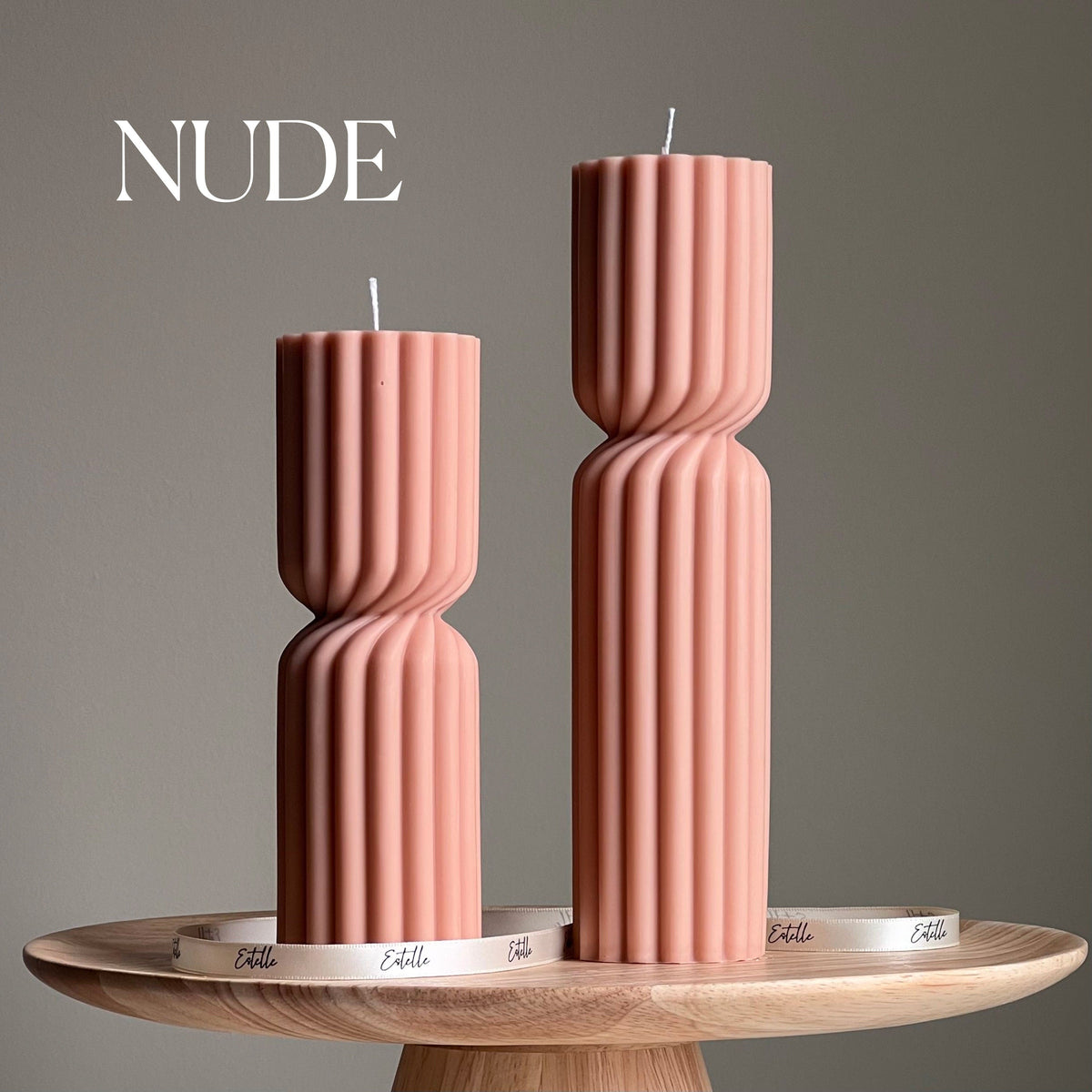 Ribbed Hourglass Soy Pillar Candle: Sculptural Table Decor-1