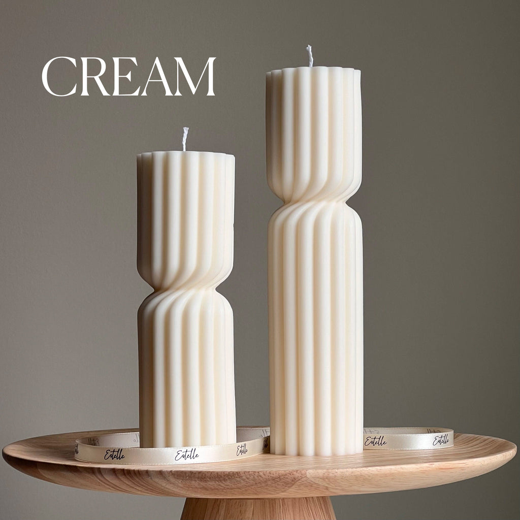 Ribbed Hourglass Soy Pillar Candle: Sculptural Table Decor-2