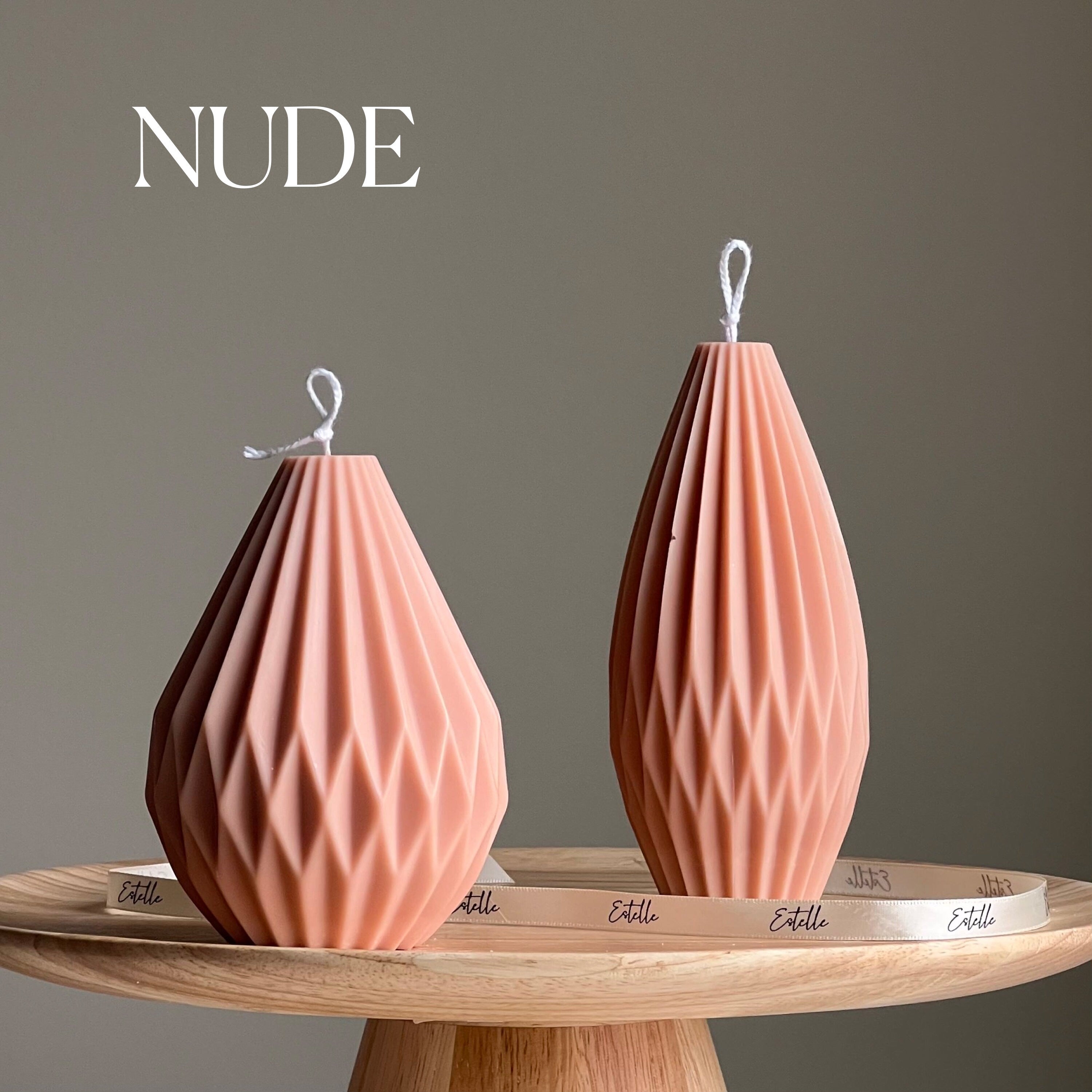 Origami lantern candle made of white geometric soy wax styled as minimalist home decor — view 2