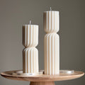 Ribbed Hourglass Soy Pillar Candle: Sculptural Table Decor-0