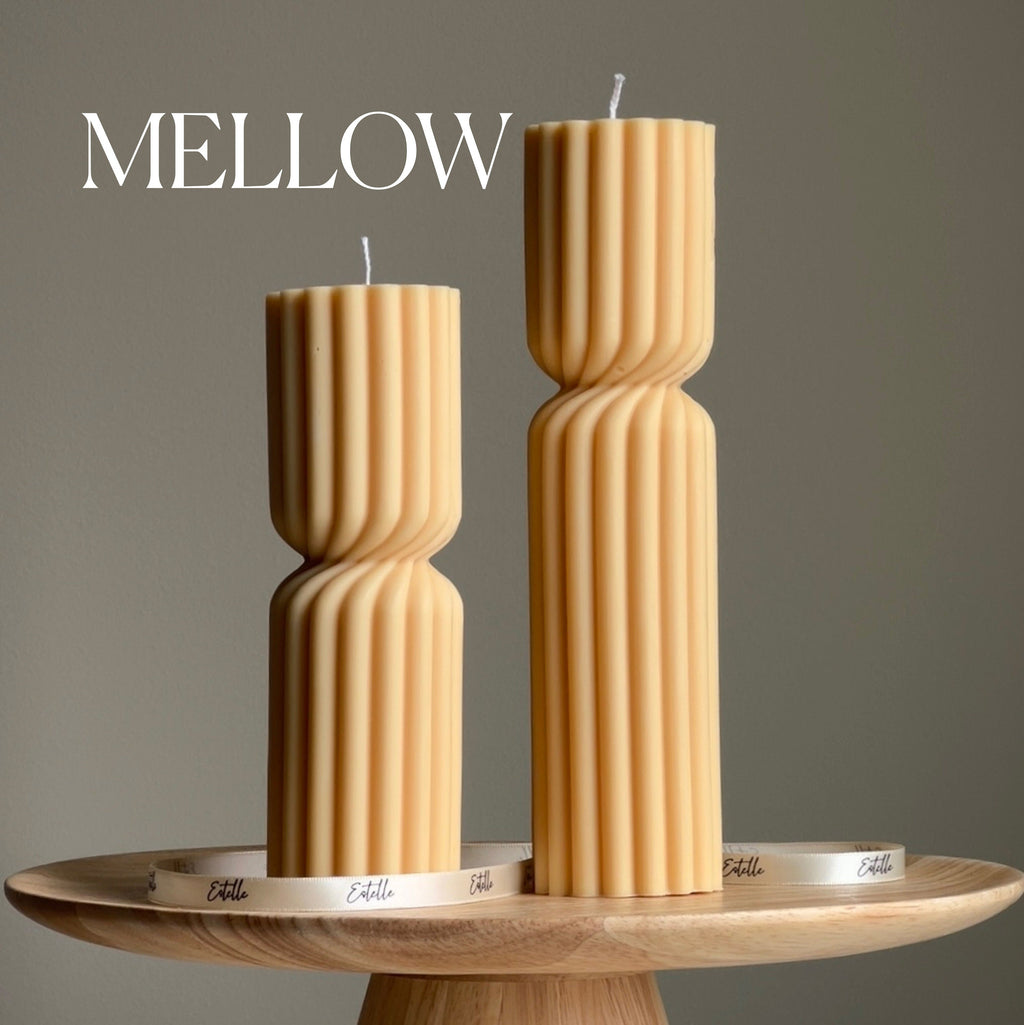 Ribbed Hourglass Soy Pillar Candle: Sculptural Table Decor-3