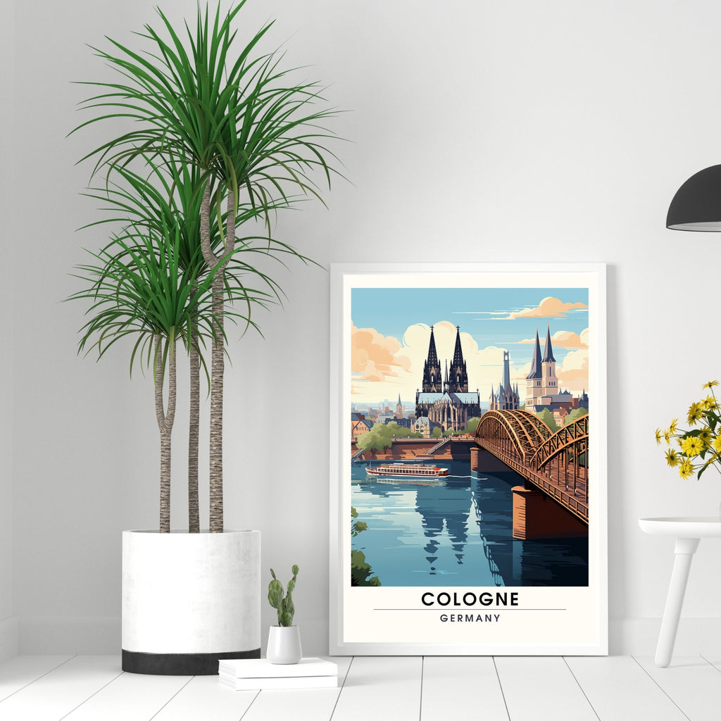 Cologne Germany travel print wall art featuring vibrant cityscape available in wood or metal frames — view 2
