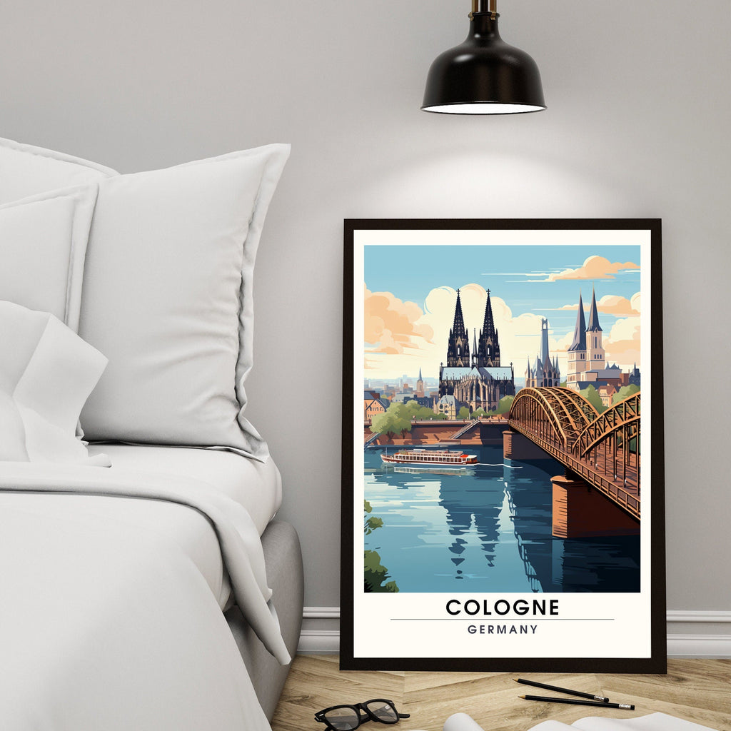 Cologne Germany travel print wall art featuring vibrant cityscape available in wood or metal frames — view 5