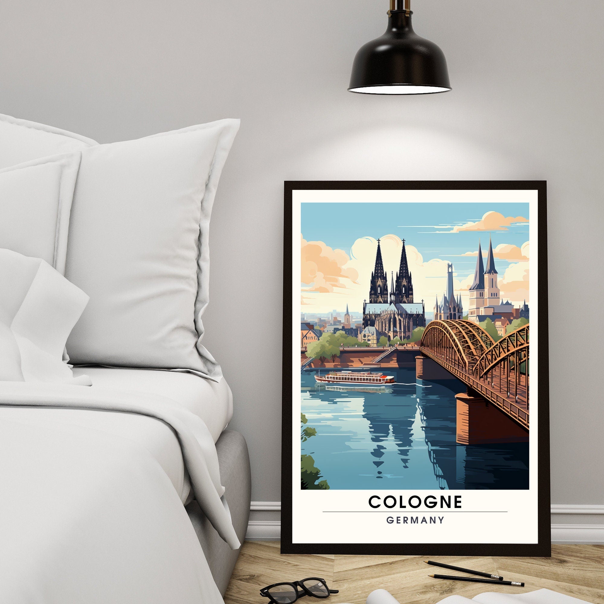 Cologne Germany travel print wall art featuring vibrant cityscape available in wood or metal frames — view 5
