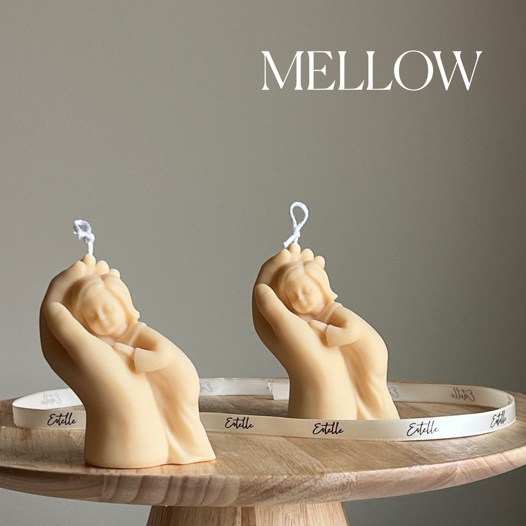 Handmade baby in hand sculptural soy wax candle in neutral tones for nursery room decor — view 4