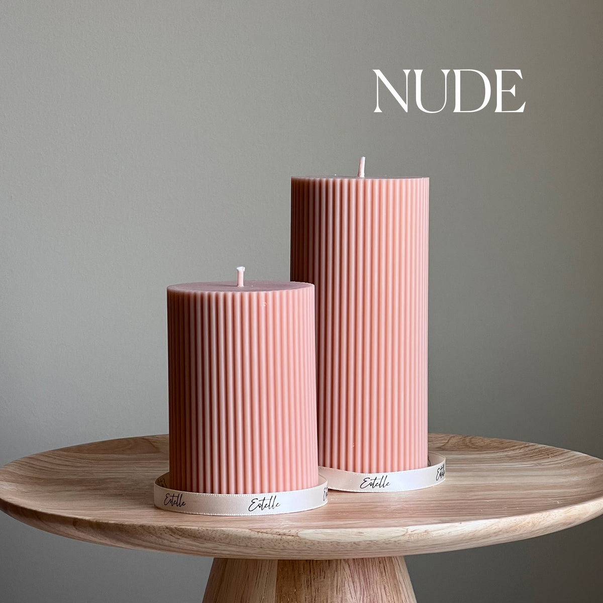 Soy Wax Ribbed Pillar Candle Set | Unscented, Decorative-2