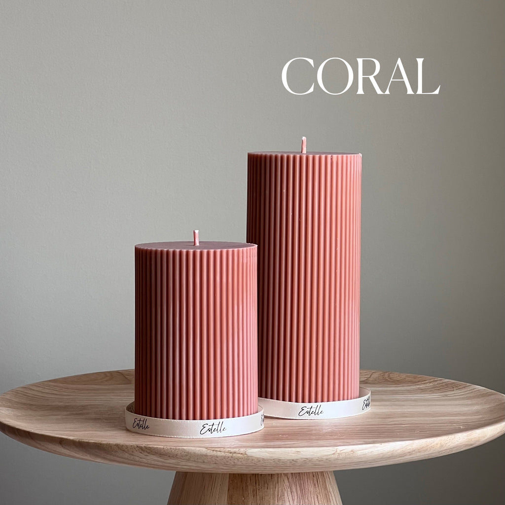 Soy Wax Ribbed Pillar Candle Set | Unscented, Decorative-1