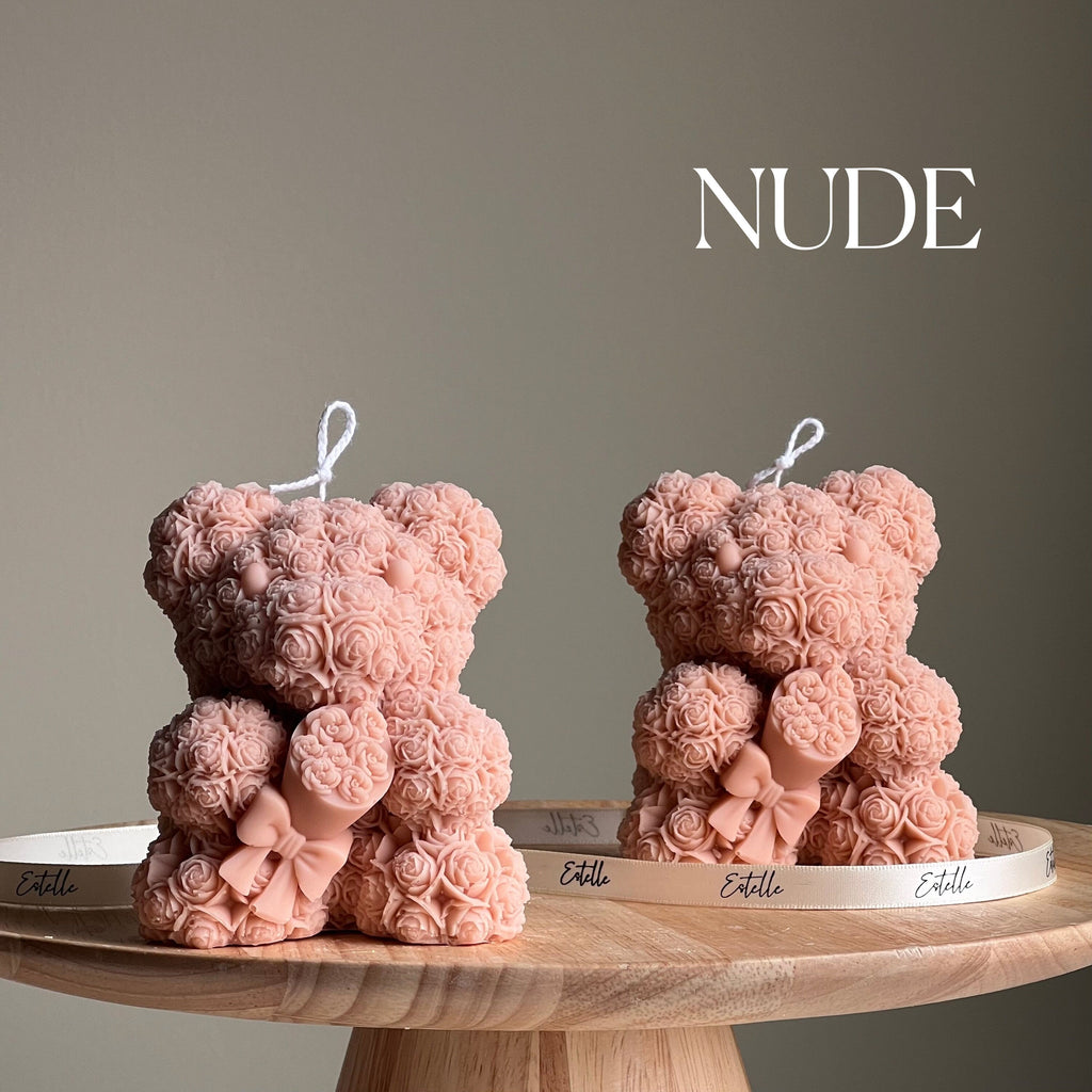 Sculptural teddy bear bouquet candle made from natural soy wax for aesthetic home decor — view 2