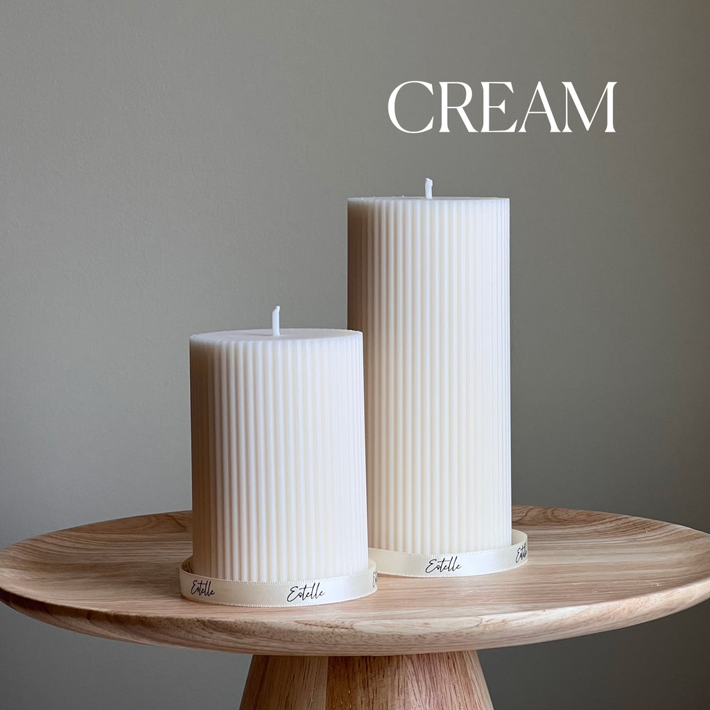Soy Wax Ribbed Pillar Candle Set | Unscented, Decorative-3