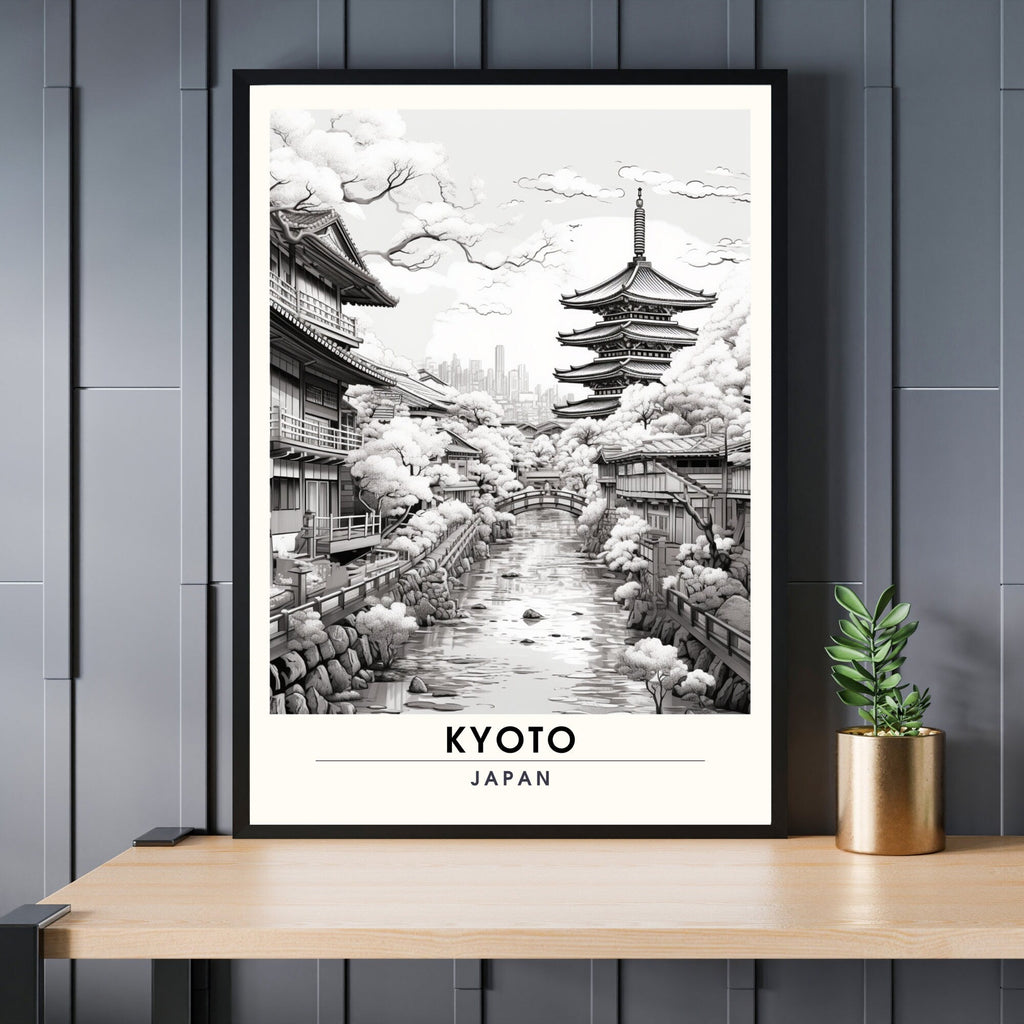 Impression Kyoto | Affiche de Voyage Kyoto | Impression Japon (Noir et Blanc)-0