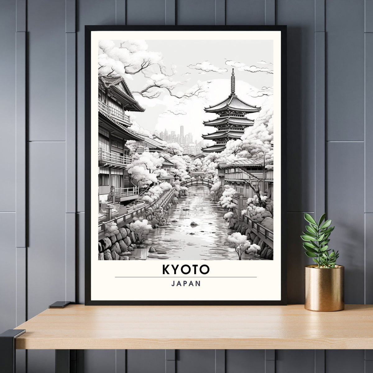 Impression Kyoto | Affiche de Voyage Kyoto | Impression Japon (Noir et Blanc)-0