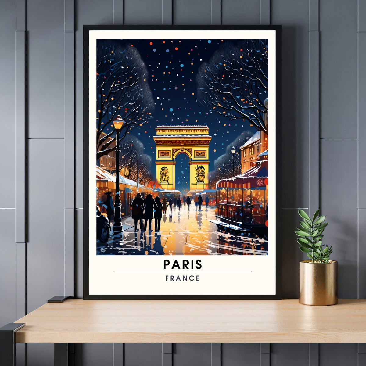 Affiche Paris Champs Elysées,  | Affiche de voyage Paris Noël | Affiche Marché de Noël de Paris | tirage d'art Paris Champs Elysées, France-0