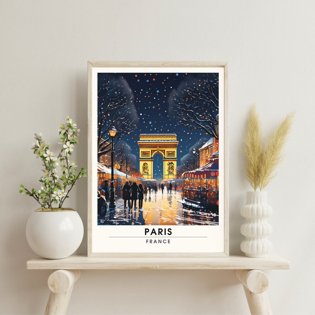 Affiche Paris Champs Elysées,  | Affiche de voyage Paris Noël | Affiche Marché de Noël de Paris | tirage d'art Paris Champs Elysées, France-3