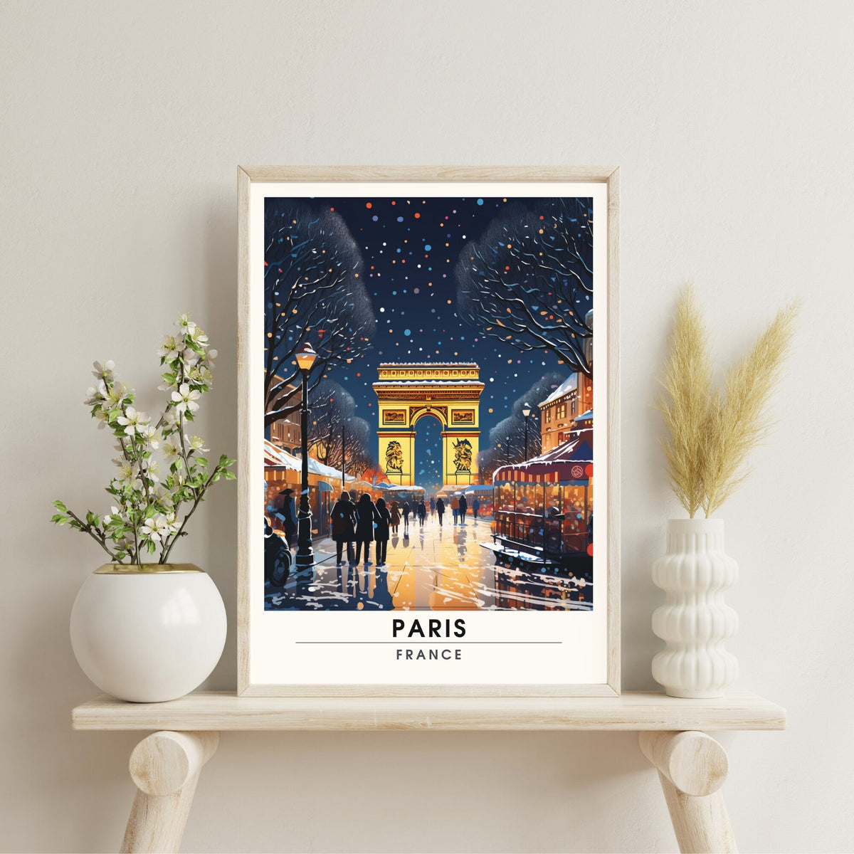 Affiche Paris Champs Elysées,  | Affiche de voyage Paris Noël | Affiche Marché de Noël de Paris | tirage d'art Paris Champs Elysées, France-3