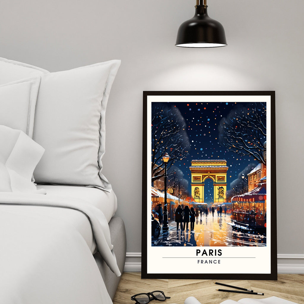 Affiche Paris Champs Elysées,  | Affiche de voyage Paris Noël | Affiche Marché de Noël de Paris | tirage d'art Paris Champs Elysées, France-4