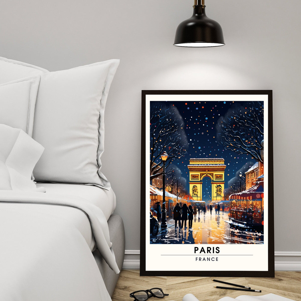 Affiche Paris Champs Elysées,  | Affiche de voyage Paris Noël | Affiche Marché de Noël de Paris | tirage d'art Paris Champs Elysées, France-4