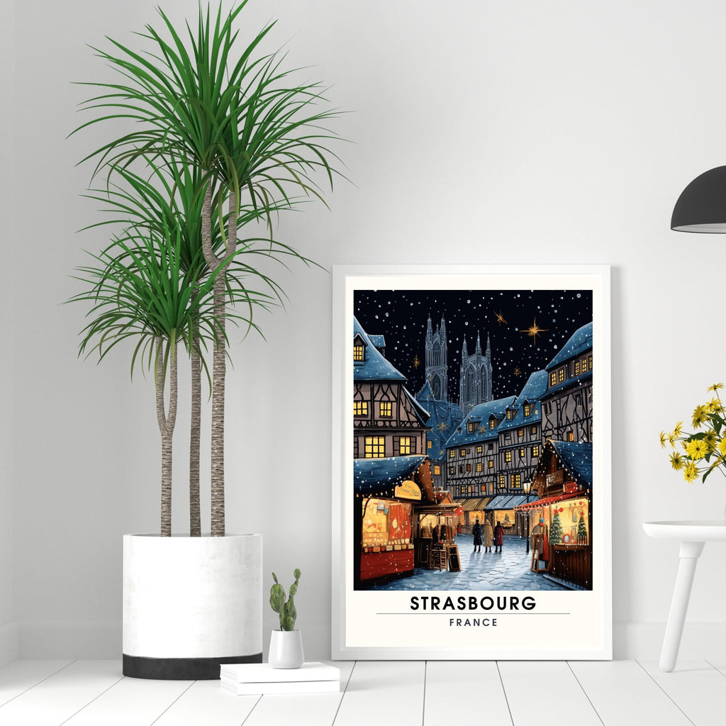Affiche Strasbourg | Impression de voyage Strasbourg Noël | Affiche Marché de Noël de Strasbourg | Décoration de Noël-1