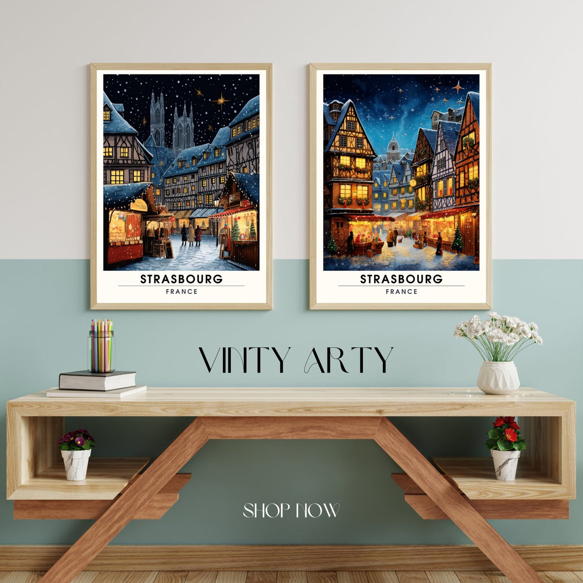 Affiche Strasbourg | Impression de voyage Strasbourg Noël | Affiche Marché de Noël de Strasbourg | Décoration de Noël-2