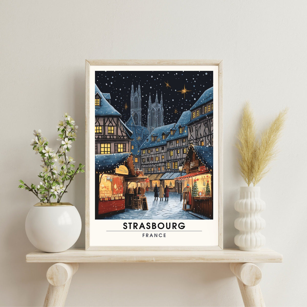 Affiche Strasbourg | Impression de voyage Strasbourg Noël | Affiche Marché de Noël de Strasbourg | Décoration de Noël-3