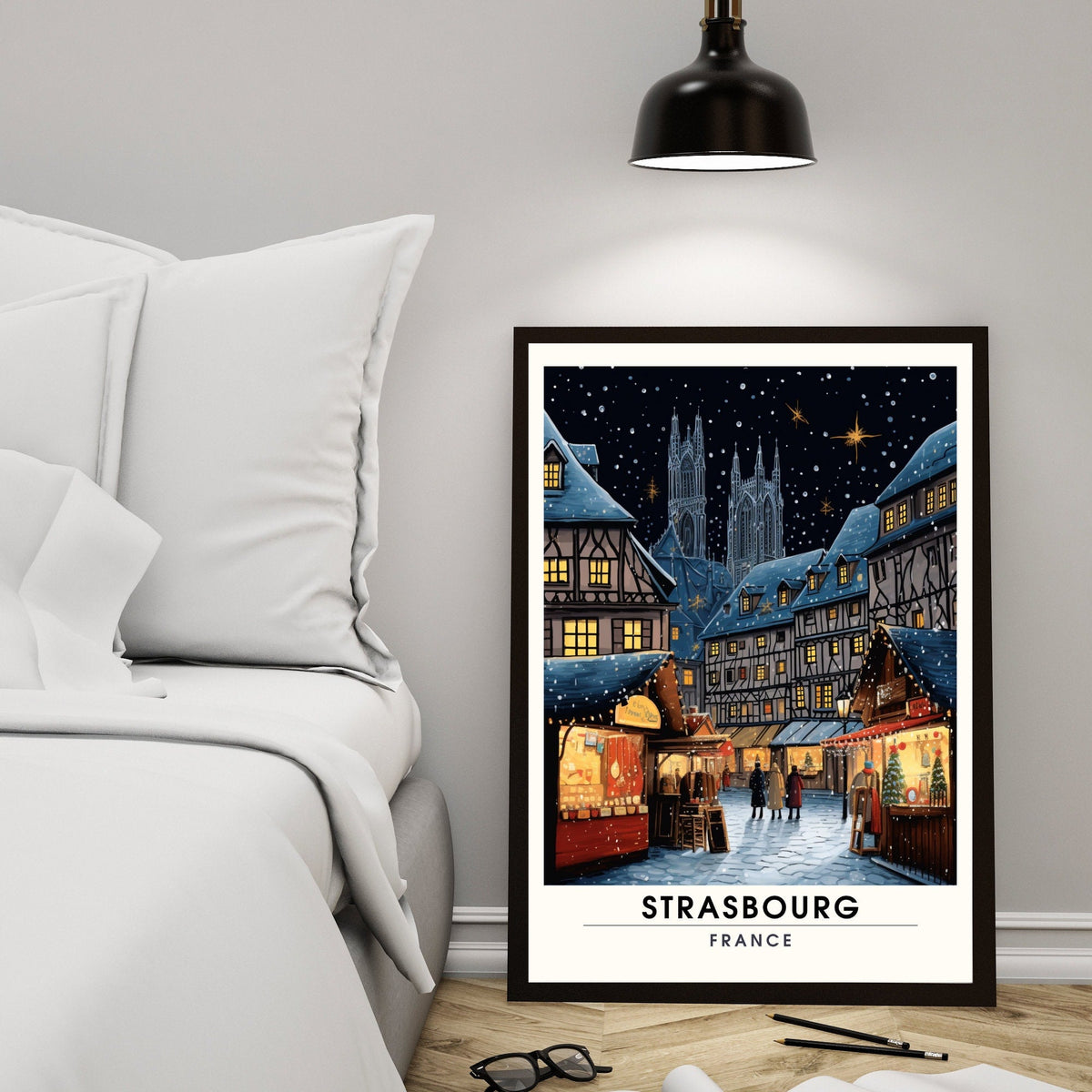 Affiche Strasbourg | Impression de voyage Strasbourg Noël | Affiche Marché de Noël de Strasbourg | Décoration de Noël-4