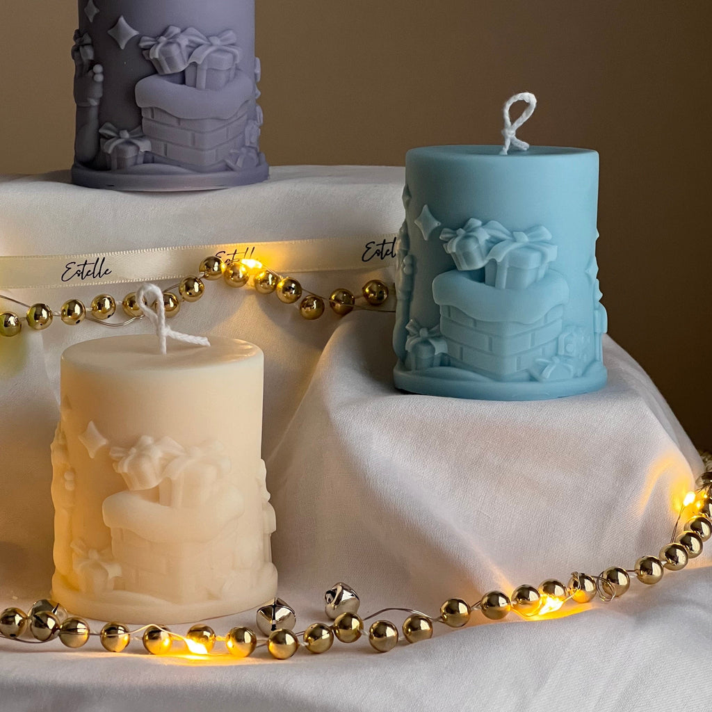 Handmade Christmas pillar candle in soft soy wax blend, festive decorative centerpiece. — view 2
