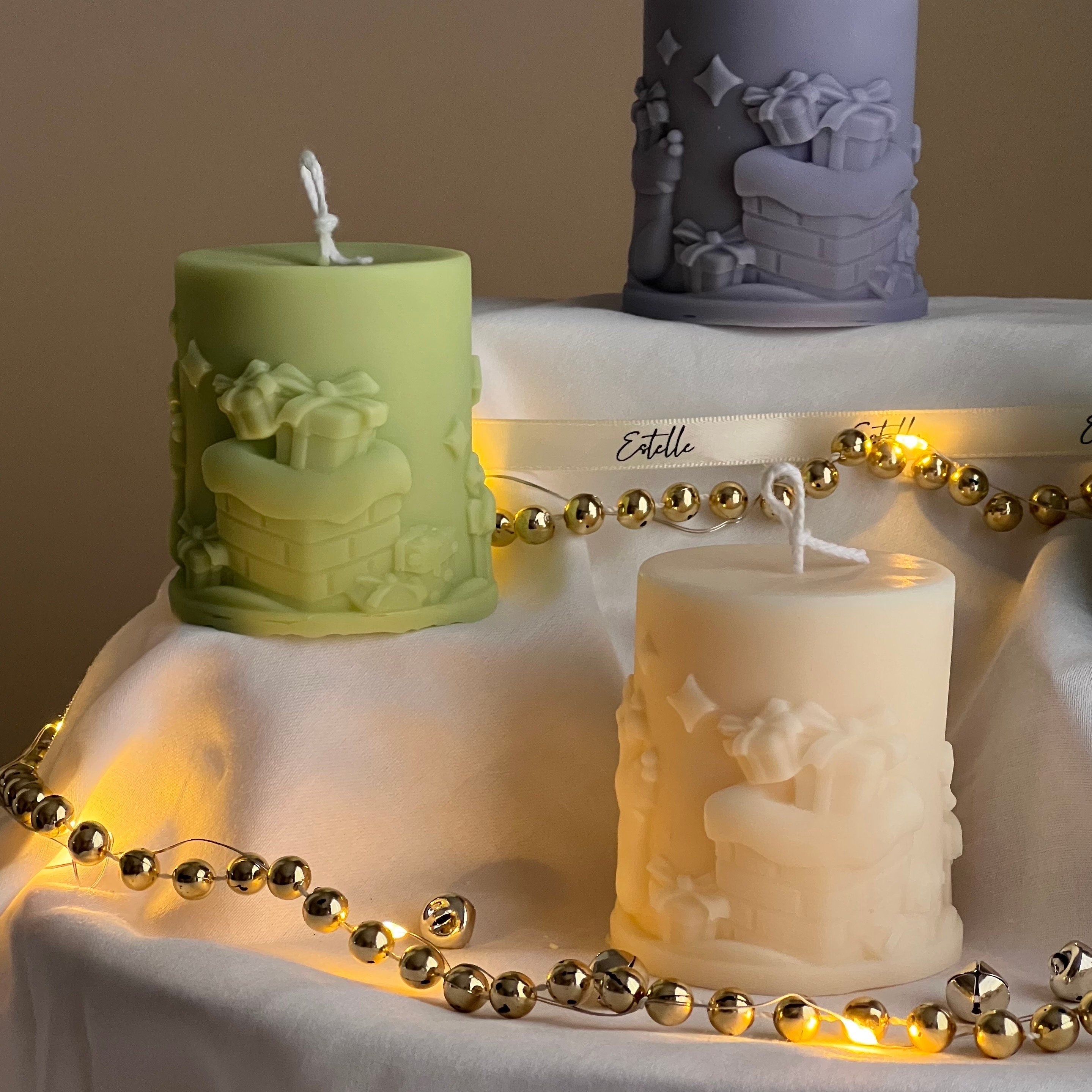 Handmade Christmas pillar candle in soft soy wax blend, festive decorative centerpiece. — view 3