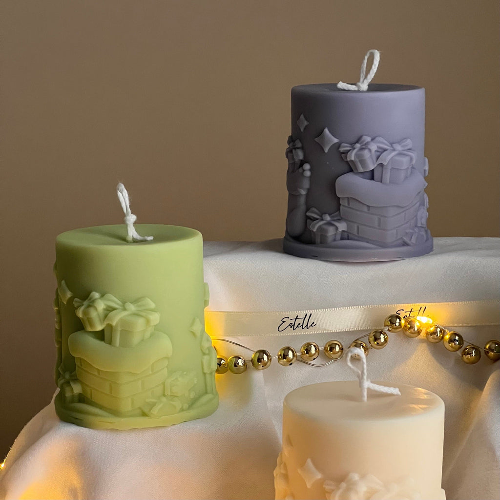 Handmade Christmas pillar candle in soft soy wax blend, festive decorative centerpiece. — view 4