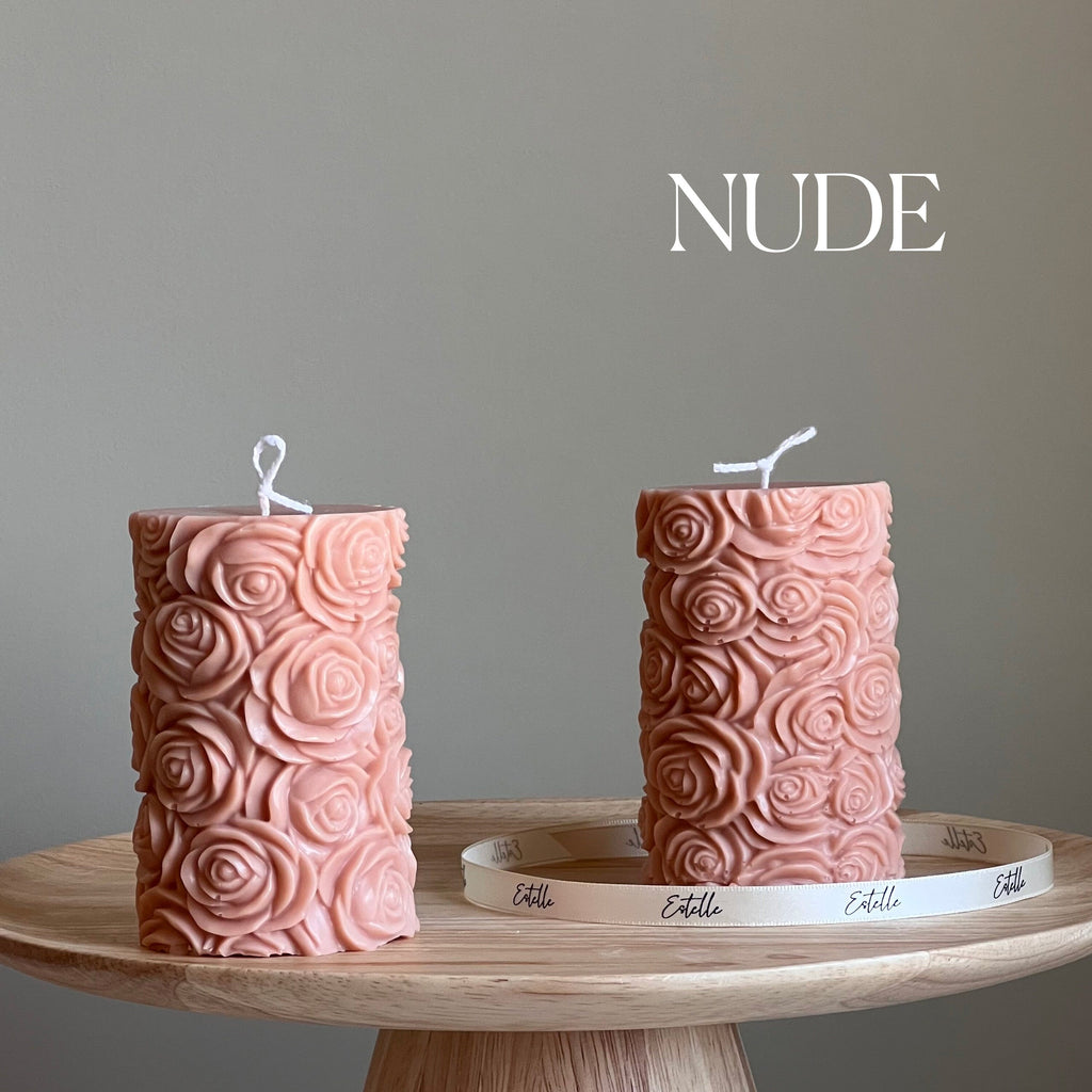Handmade Rose Soy Wax Pillar Candle | Unscented Decorative Candle-1