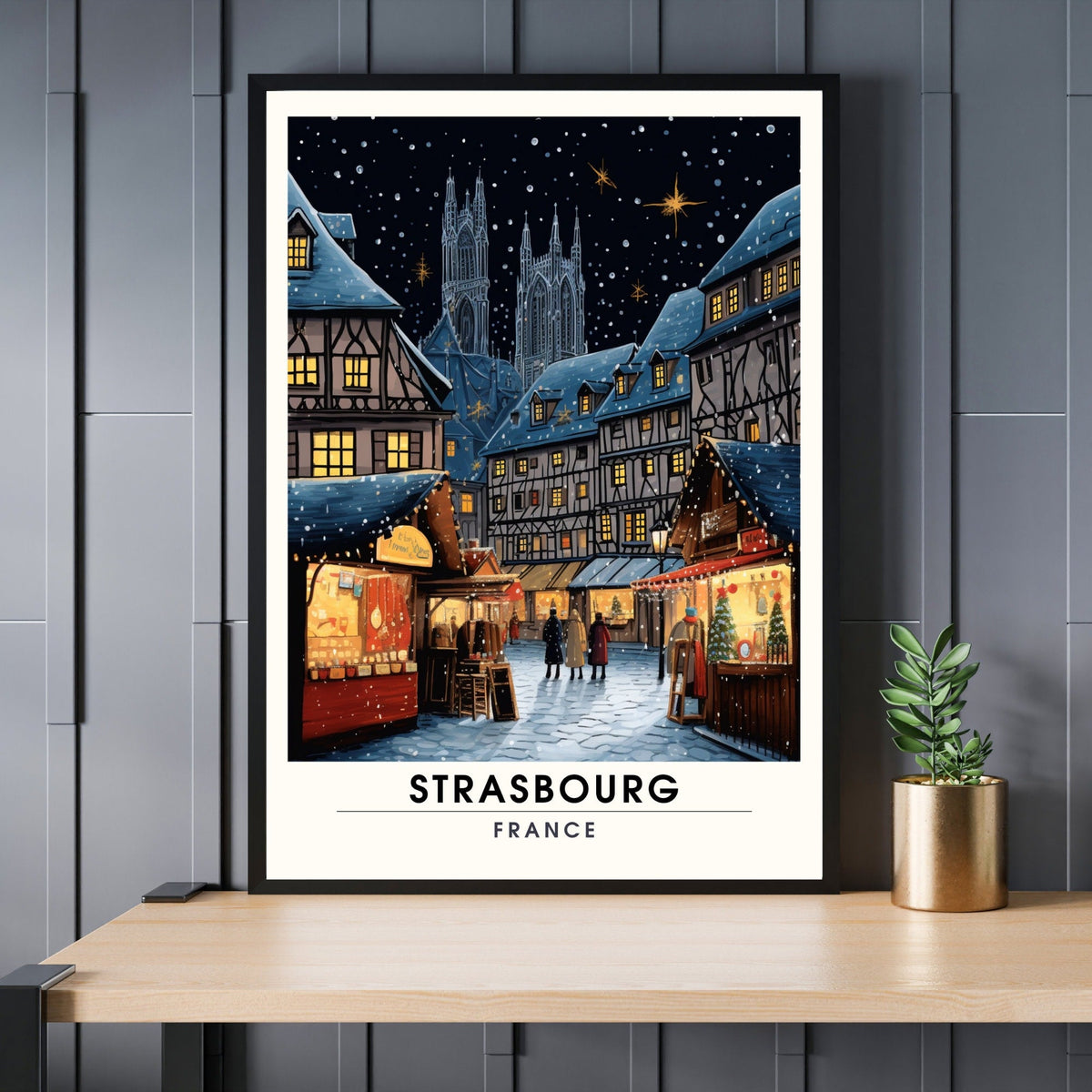 Affiche Strasbourg | Impression de voyage Strasbourg Noël | Affiche Marché de Noël de Strasbourg | Décoration de Noël-0