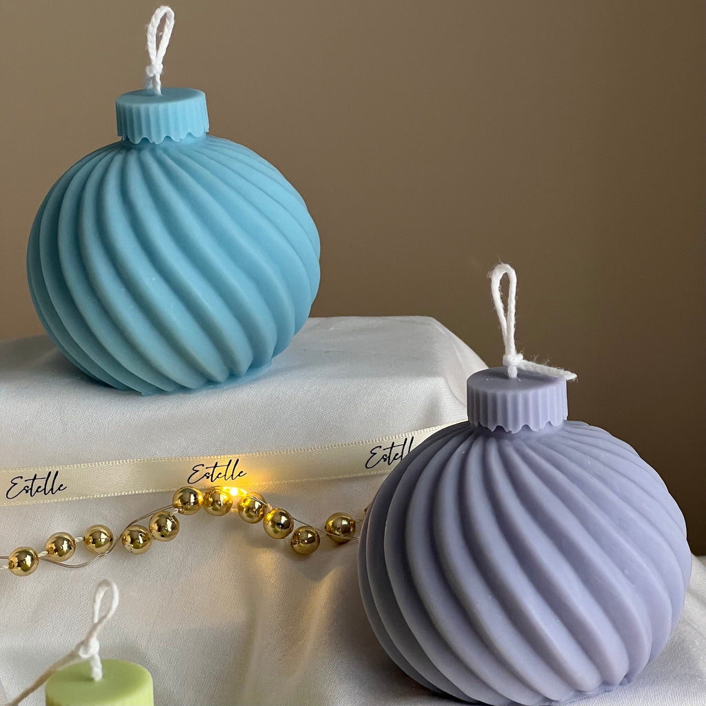 Swirl Christmas bauble soy candle, handmade decorative festive wax centerpiece with a textured finish. — view 5