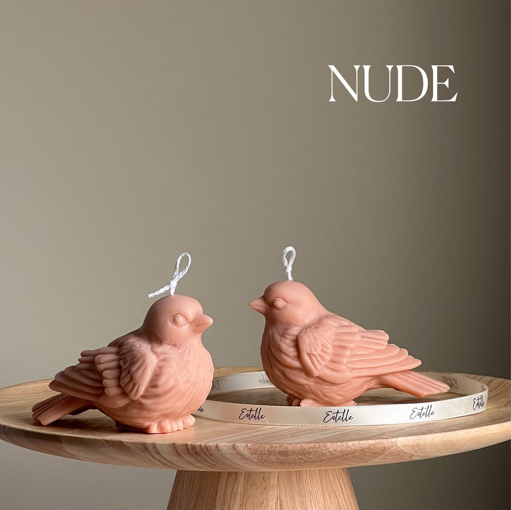 Handmade bird shaped soy wax decorative candle in a neutral pastel tone for home decor — view 2