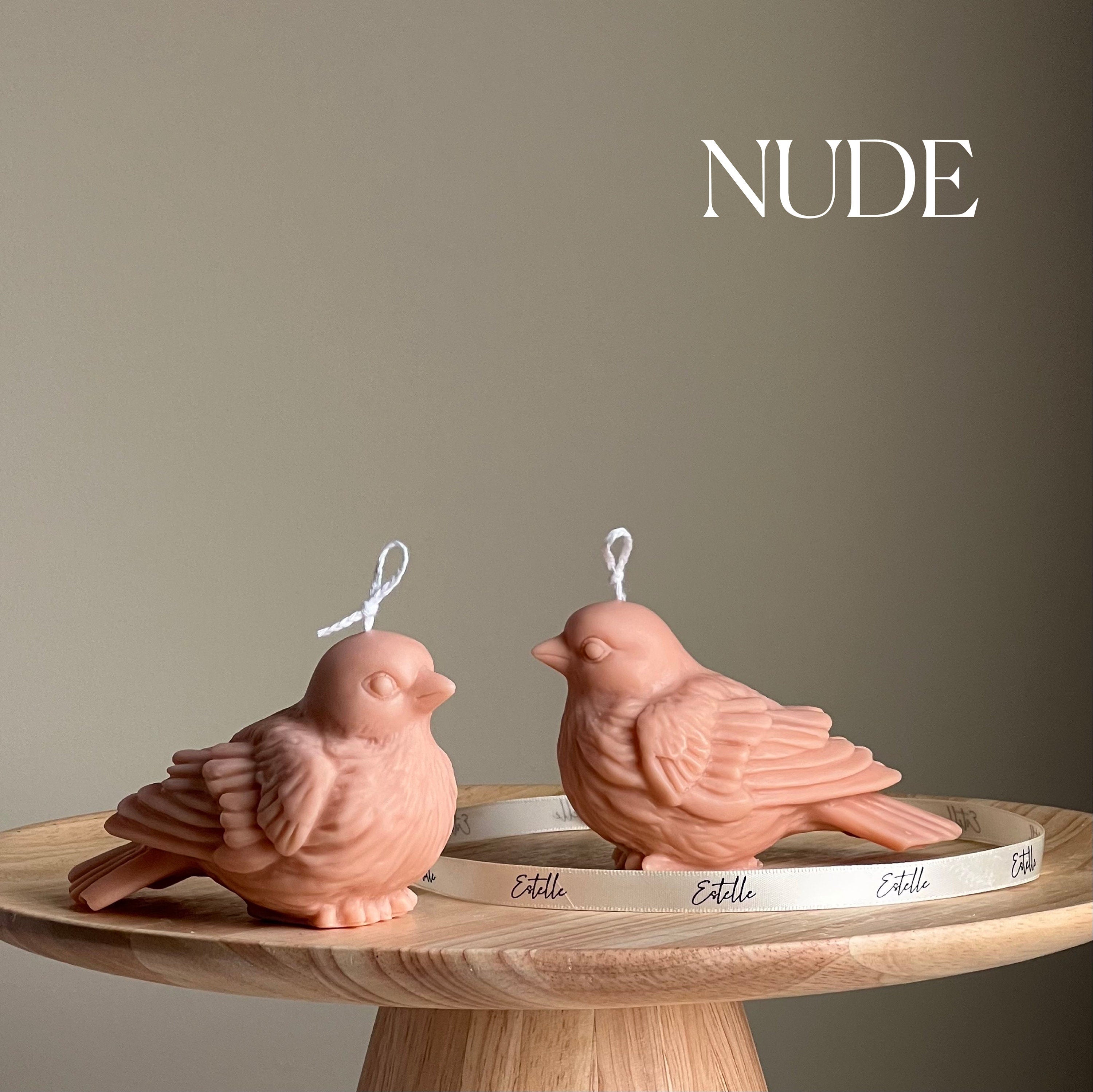 Handmade bird shaped soy wax decorative candle in a neutral pastel tone for home decor — view 2