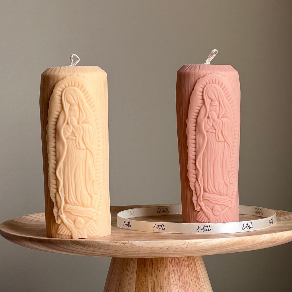 Mother Mary Soy Pillar Candle: Sculptural Catholic Candle-0