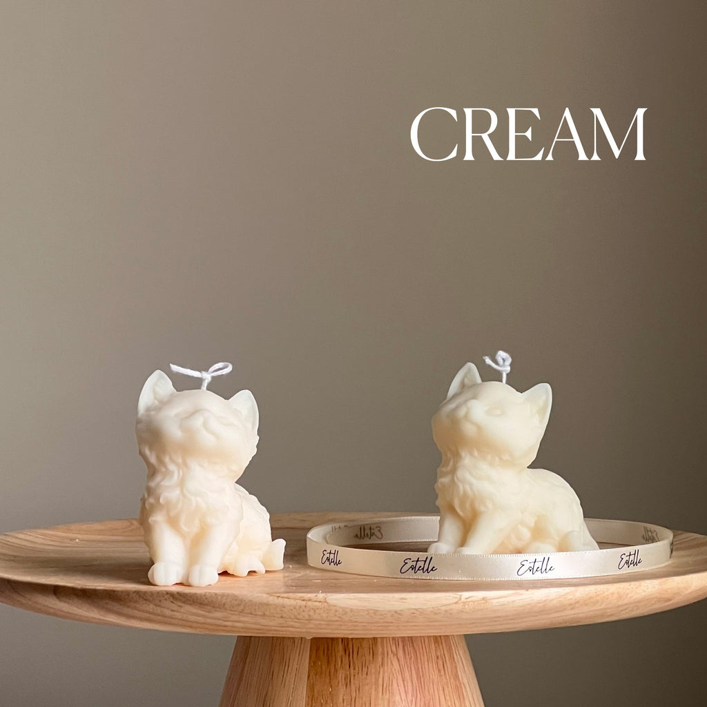 Handmade kitty shaped decorative soy wax pillar candle for aesthetic home interior design — view 4
